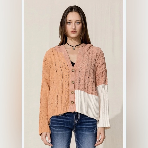 Miss Me Color Block Hooded Cardigan Sweater Size Small - Picture 7 of 7